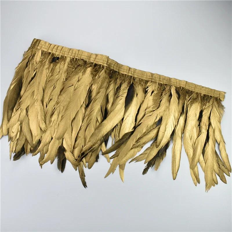 2Meters Rooster Feathers on Tape Trim Tassel Fringe Ribbon White Black Cock Pheasant Chicken Feather Costume Clothing Decoration