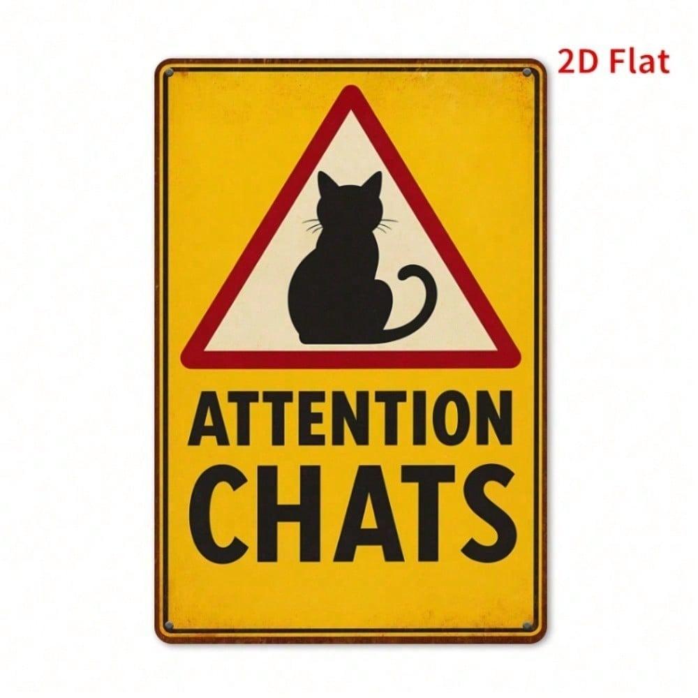 Retro Yellow Black Cat Metal Sign Waterproof Rustproof Country Style Warning Plaque 7.87x11.81Inch 2D Flat Decor