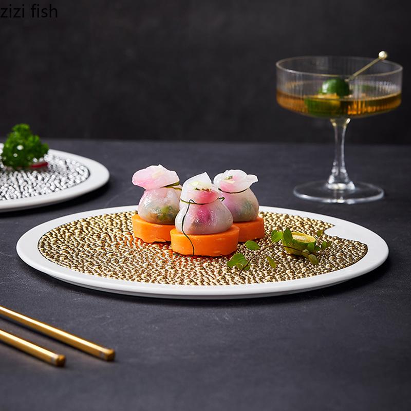 Solid Color Pearl Dot Texture Ceramic Flat Plate Sushi Plate Dessert Plate Steak Plates Molecular Cooking Creative Tableware