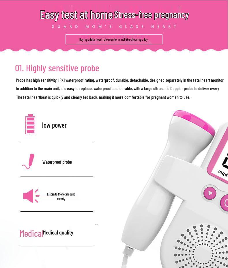 Handheld Home Fetal Doppler Heartbeat Detector & Baby Heart Rate Amplifier
