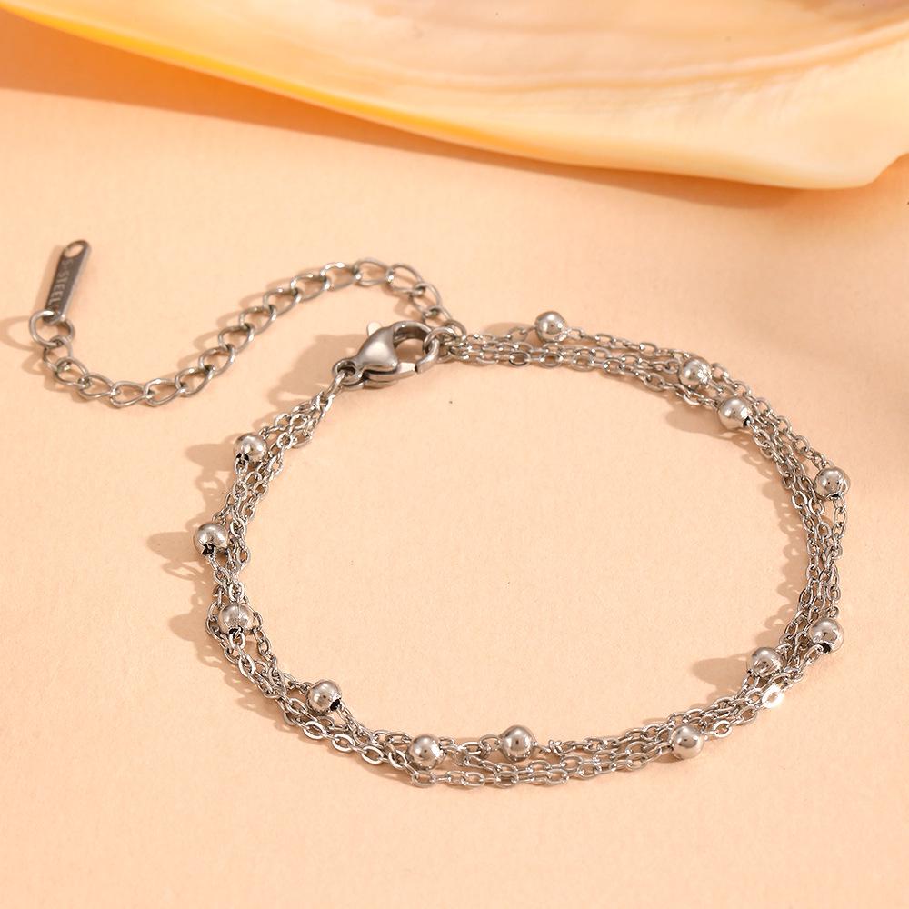 Beaded Chain Titanium Steel Multilayer Jewelry Set - Colorfast Stackable Three-Layer Design