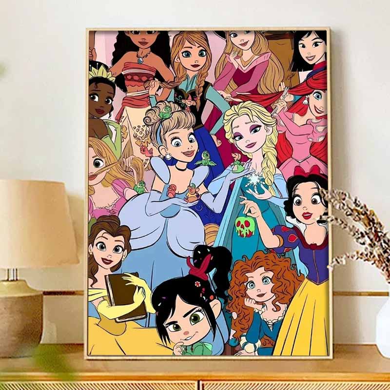 Disney Diamond Painting Kit, 5D Princess Characters Wall Decor Art Gift for Living Room, Bedroom, Study Room Etc.