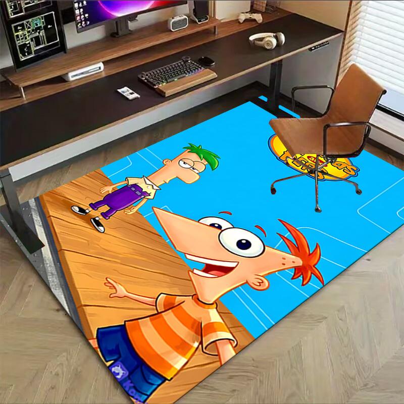 Phineas Ferb Adventure Carpet For Playroom Bedroom Living Room Sofa Home Decorkids Game Area Rug Nonslip Floor Mat