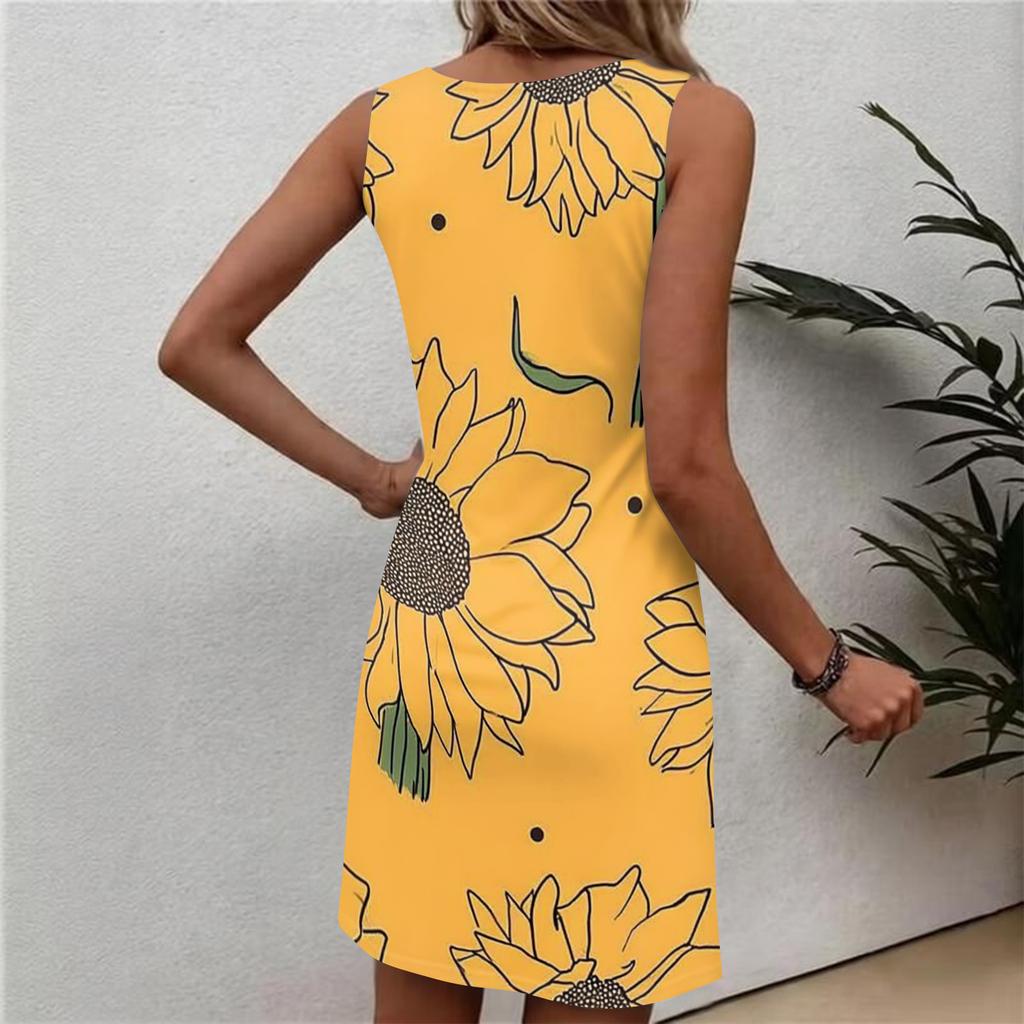 Robe d'été décontractée à fleurs pour femme, col rond, sans manches