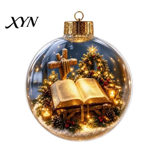 Glass Style Acrylic Sphere Baubles Christmas Glowing Decorative Ball, Lighted Ornament with Festive Scene, LED Holiday Light Balls Tree Hanging Decor