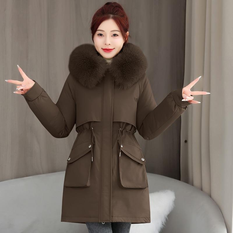 Winter Girl Medium and Long Pie Overcomes the New Big Fur Collar Padded Jacket, Hooded Warm Padded Jacket Thick
