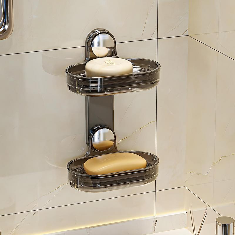 Double Layers Soap Box Kitchen Tools Bathroom Accessories Soap Dish Suction Holder Storage Basket Soap Box Stand