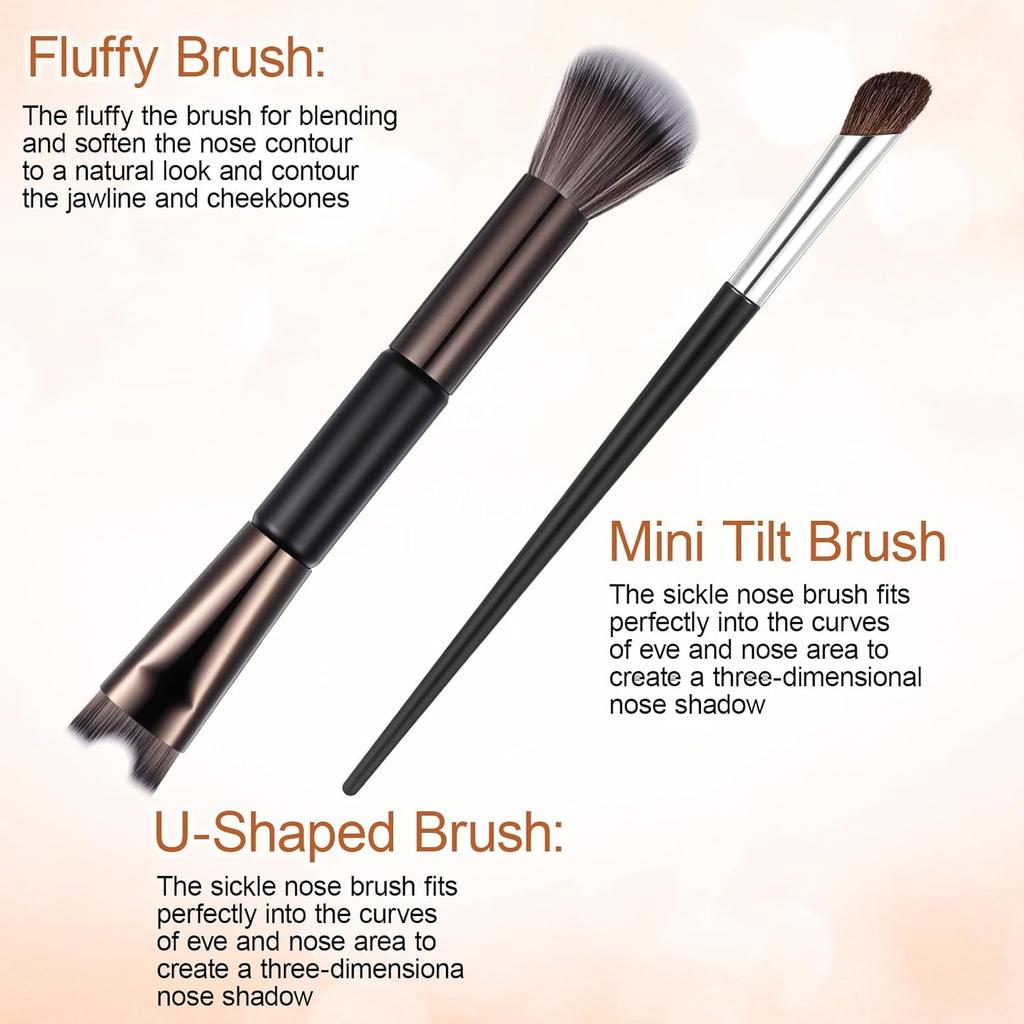2Pcs Nose Contour Brushes for Makeup Shimmeroo Double-Ended Nose Angled Eye Shadow Contour Brushes for Makeup 2-in-1 U-Shaped Fluffy Brush Contouring