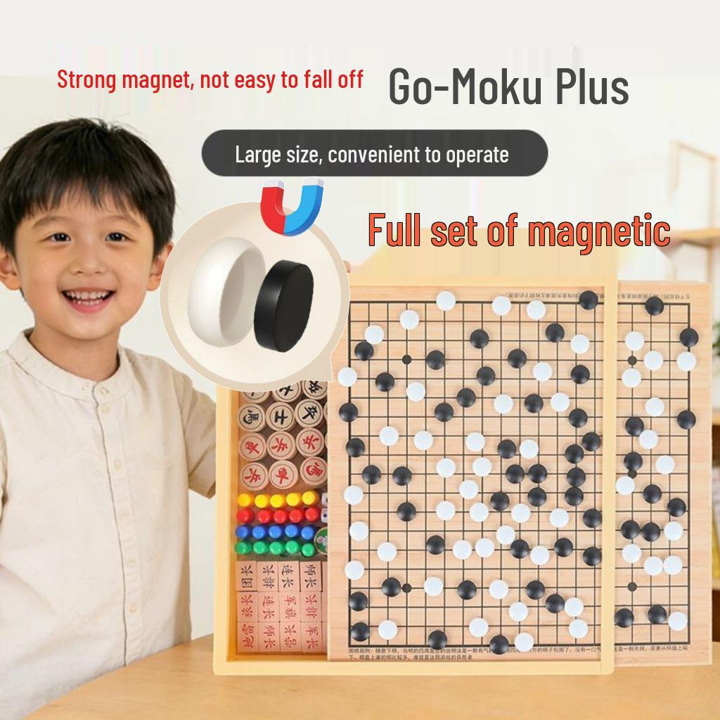 5-in-1 Magnetic Board Game Set: Go-Moku, Five-in-a-Row, Flying Chess, Checkers, and Beast Fighting Chess for Children