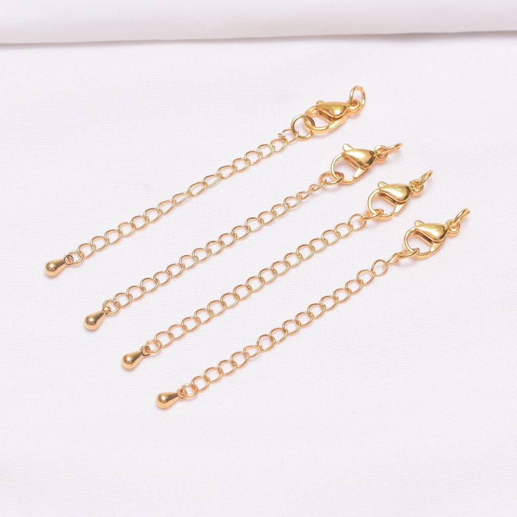 10pcs Non-Fading 24K Vacuum Gold Tail Chain Lobster Buckle Extension Chain Diy Bracelet Necklace Ending Connection Buckle Water Drop Tail Chain