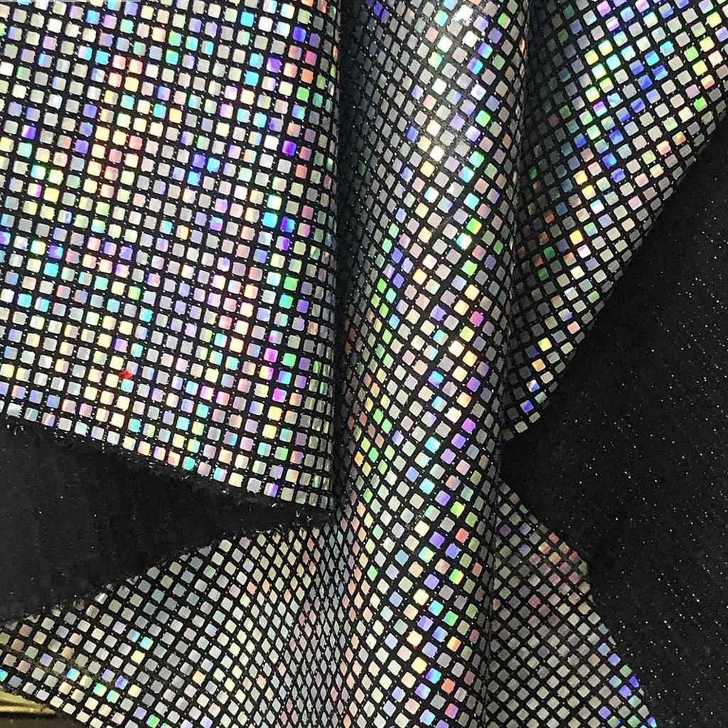 Colorful Holographic Reflective 4x4mm Square Sequin Elastic Knitted Fabric DIY Sewing Cloth Background Decoration Materials