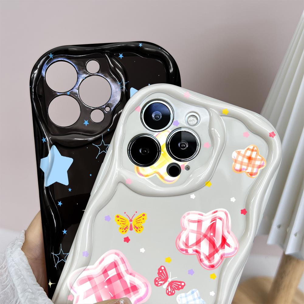 Cartoon Pattern Cream Texture Casing Wavy Edge Soft Silicone Cover Phone Case for IPhone Samsung Huawei Honor Xiaomi Redmi Infinix Tecno