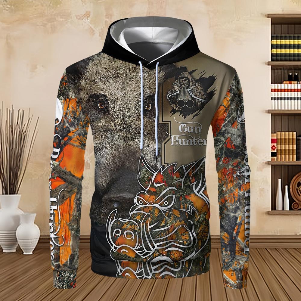 Sweatshirts for Men Boar Hunting Orange Camo 3D Prin Unisex Harajuku Kangaroo Pocket Casual Street Sweatshirt Pullover Hoodies