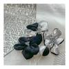 Chirimen Hair Ornaments for Coming-of-Age Ceremony, Graduation, Kimono - Tsumami Zaiku Black Silver Set with Kanzashi, Silver Balls, and Flowers