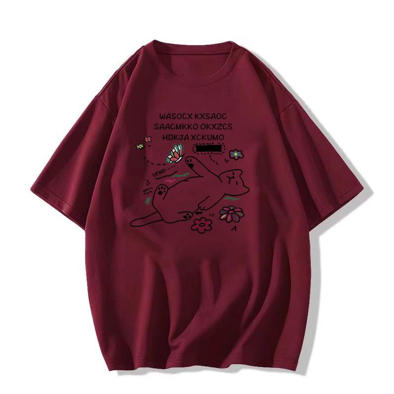 Women's Heather Gray Retro Short-Sleeve T-Shirt - 2025 Summer Loose Straight-Shoulder Design