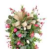 24" Tulip Teardrop Swag for Front Door Spring Artificial Teardrop Wreath with Burlap Bow for Farmhouse Kitchen Wall Mantel Decor