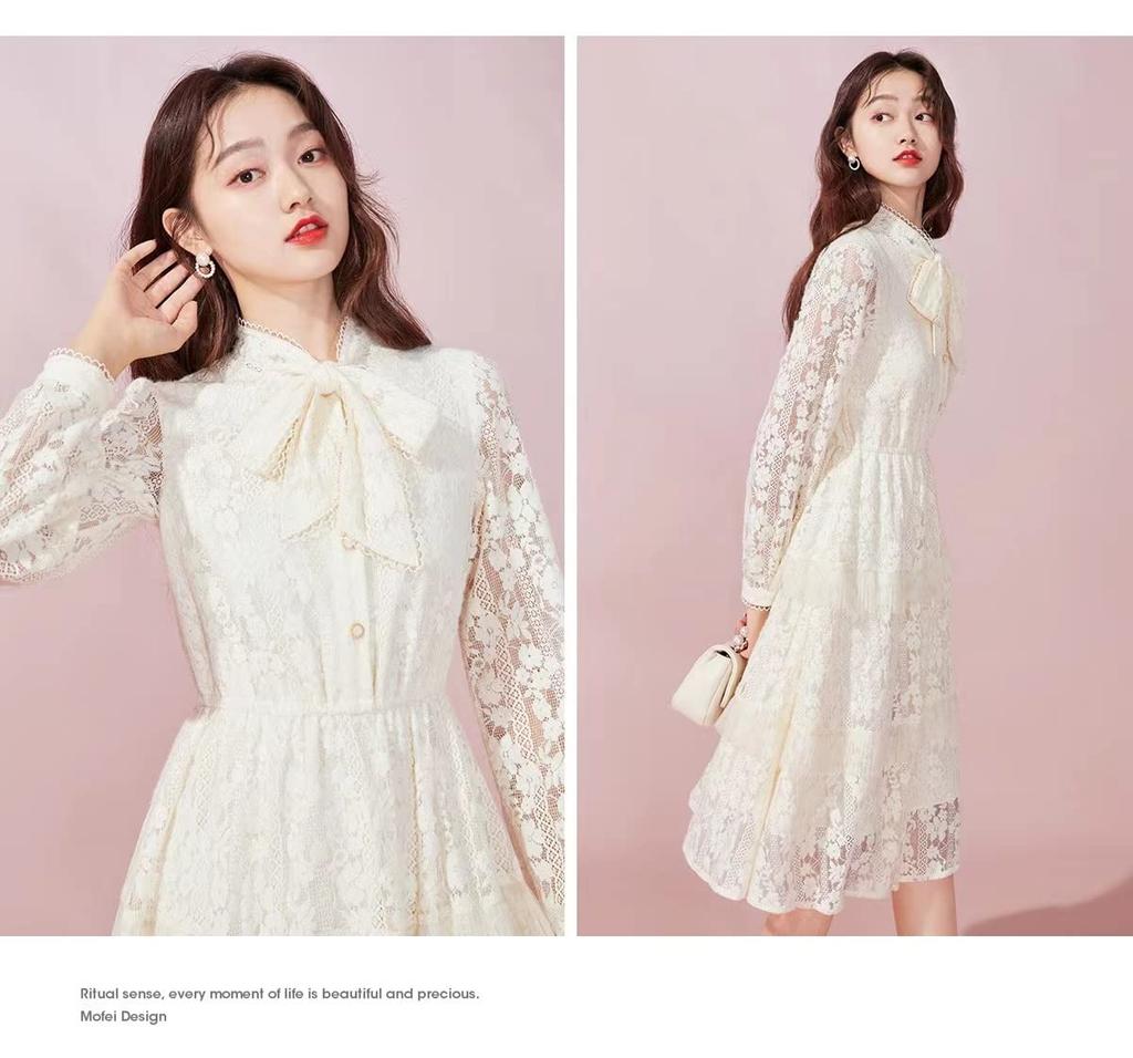 TRENDOUX Long Ribbon Maxi Wedding Lace Fashionable Women's Dress, Tunic, Length, Dress, Dress, Spring, Summer, Fall,