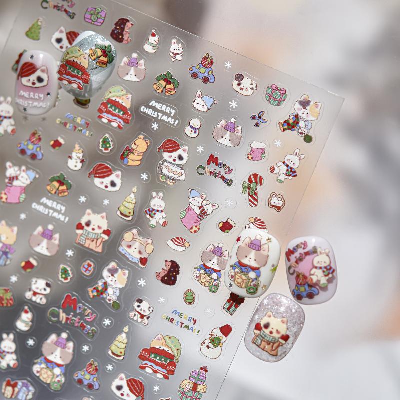 1Sheet Snowflake Penguin Sticker For Nails Cute Crystal Ball Lace Red Hat Star Bow Christmas Tree Nail Art Stickers Decoration