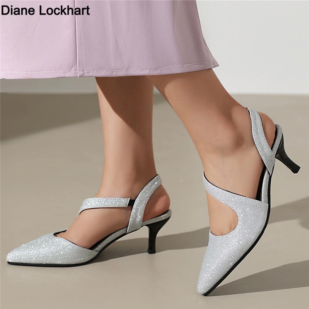 Fashion New Design Luxury Black Silver Stilettos Pointed Toe High Heels Women Sandals Summer Party Wedding Dress Prom Shoes Pumps 2025