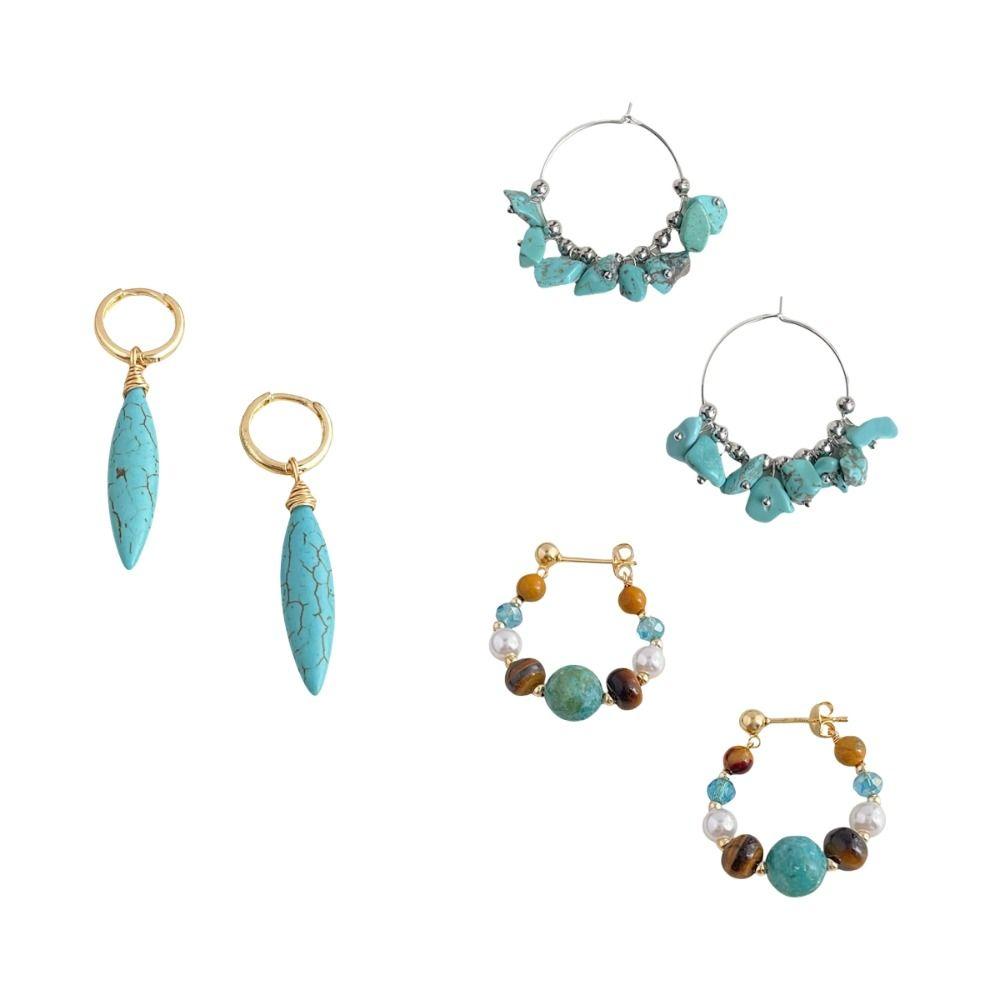 Pearl Beaded Earringdrop Water Droped Vintage Hoop Earrings Fashion Faux Turquoise Earrings  Women