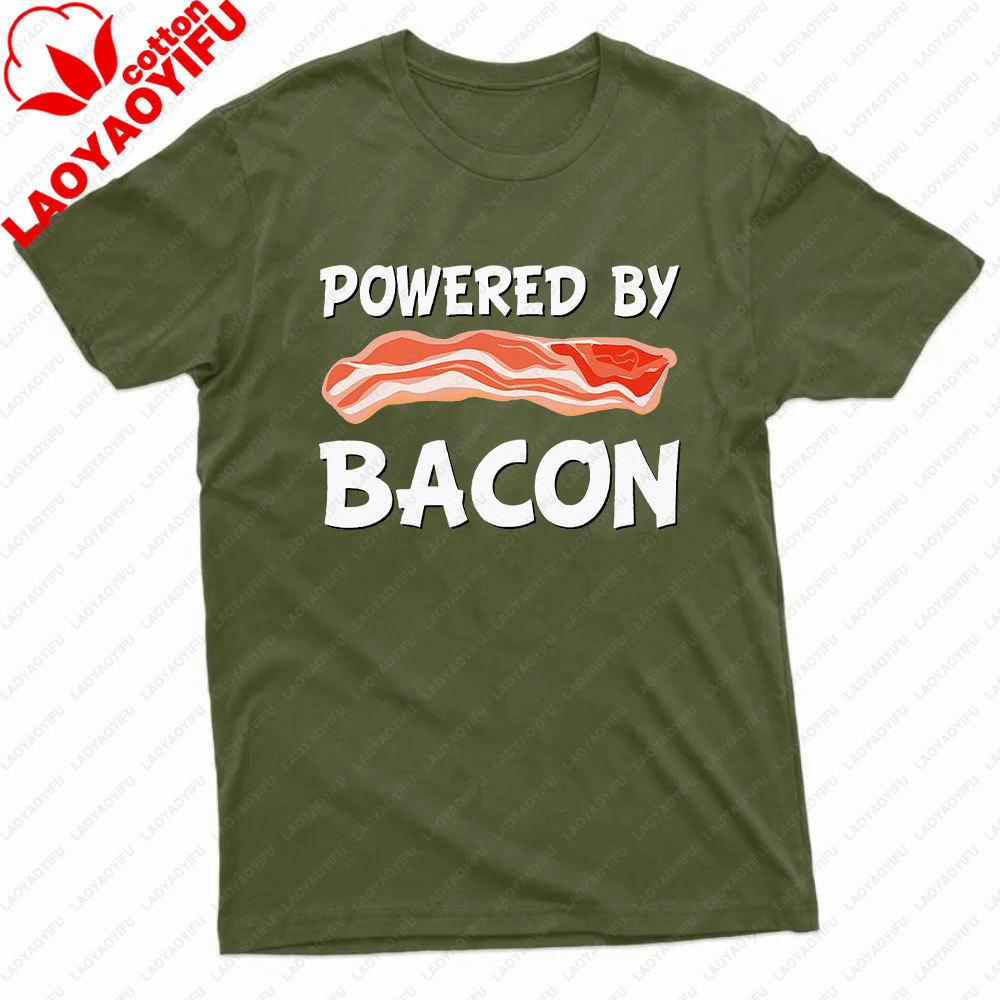 Funny Powered By Bacon Bacon Lovers TShirt Powered By Bacon Men Shirt Summer Food Lovers Gift Cotton Tshirt Men Clothing S