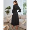 YYFS Women's Fashion Spring Fall Solid Color Print Long Sleeve V-Neck High Waist Casual Dresses