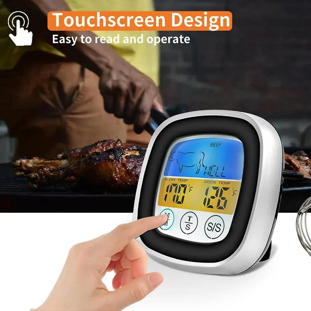 Digital Kitchen Thermometer Probe Touch Screen Meat Barbecue Food Temperature Measure Tool Steak BBQ Timer Cooking Tool