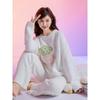 Sweet Women's Pajamas Winter Soft Half Side Velvet Round Neck Loose Outerwear Home Wear for Women