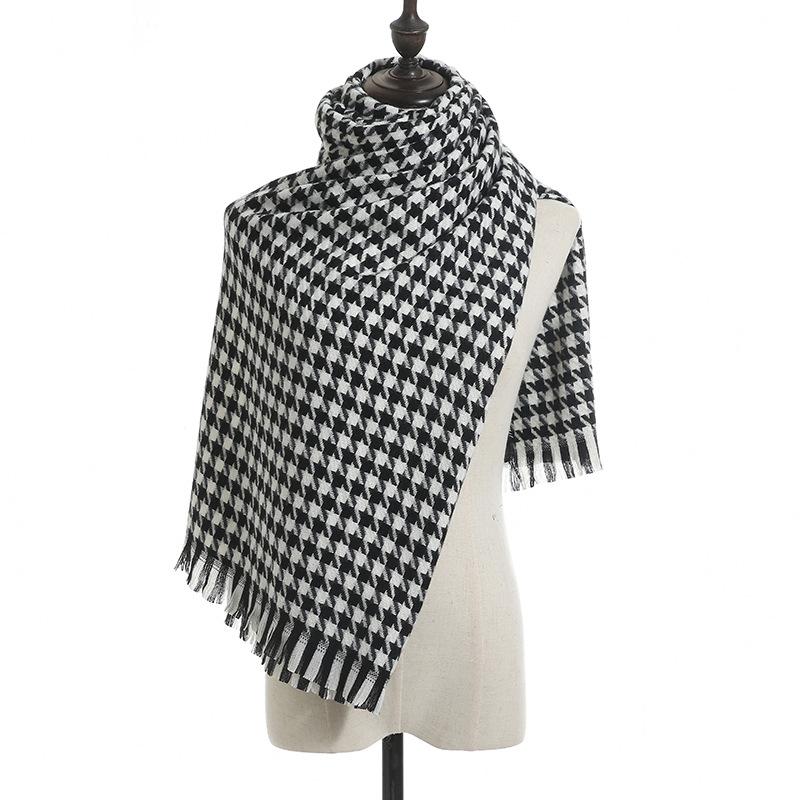 Blanket Scarf For Women Plaid Black And White Houndstooth Cashmere Warm Thick Long Pashmina Women Shawls And Scarves