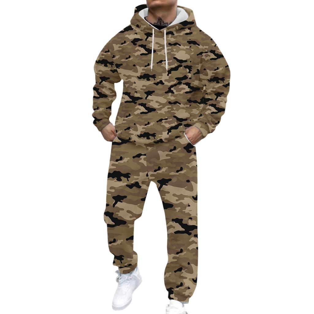 Men's Casual And Personalized Printed Long-sleeved Hooded Sweatshirt, Men's Sports Sweatshirt And Sweatpants Two-piece Set