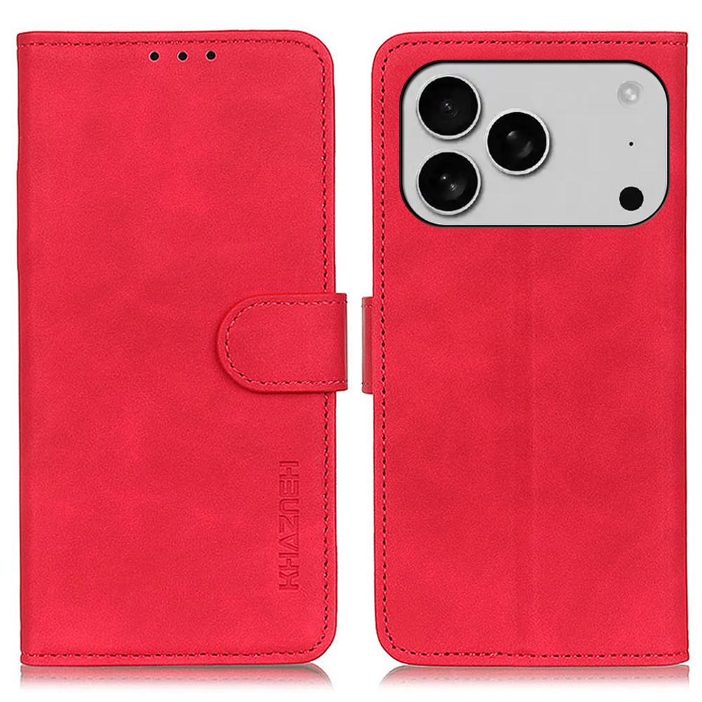 

KHAZNEH For iPhone 17 Pro Case PU Leather Retro Texture Phone Cover Red