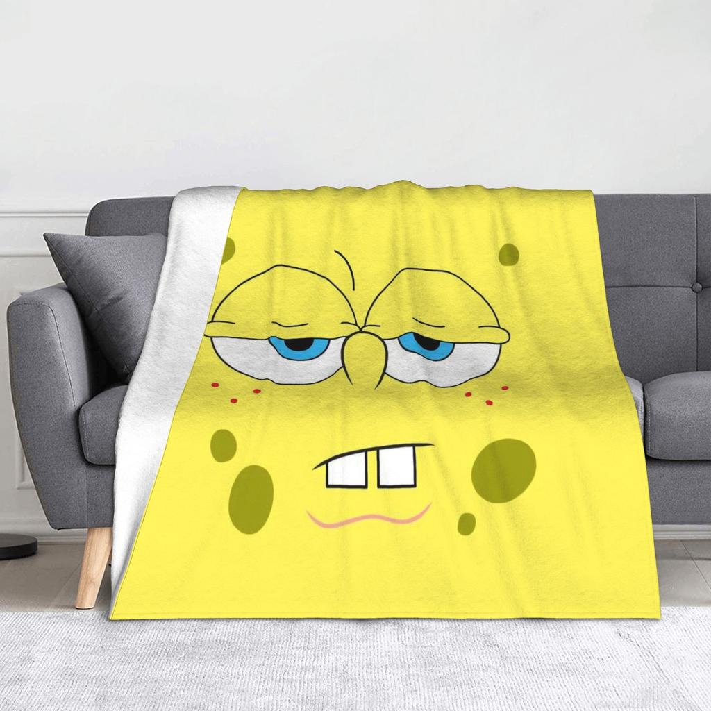 Funny Smile Face SpongeBobing Cartoon Blankets  Fleece Funny Soft Throw Blanket for Home Restaurant Autumn/Winter