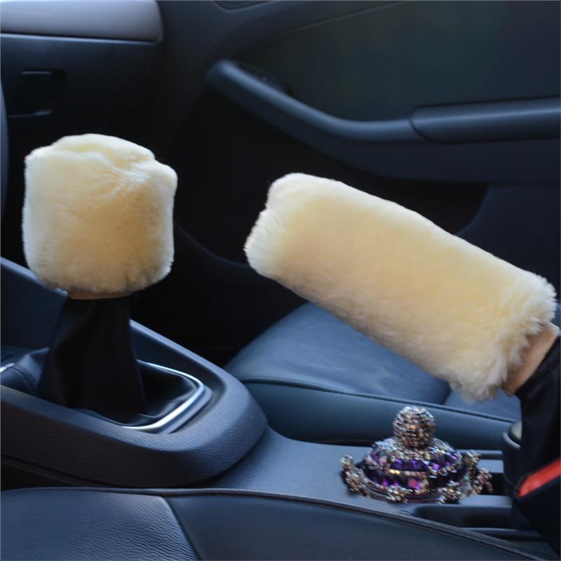Plush Winter Car Gear & Handbrake Knob Covers Set