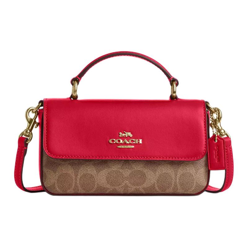 

COACH Josie 18 Gold Hardware Top Handle Coated Canvas and Leather Handbag Small Women s Multicolor золотой