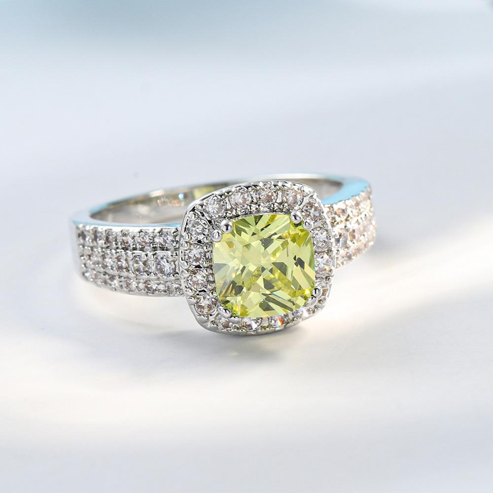 

European-American Zircon Square Diamond Ring: Yellow Carat Jewelry for Summer Brides Size 6 оливковый/жёлтый