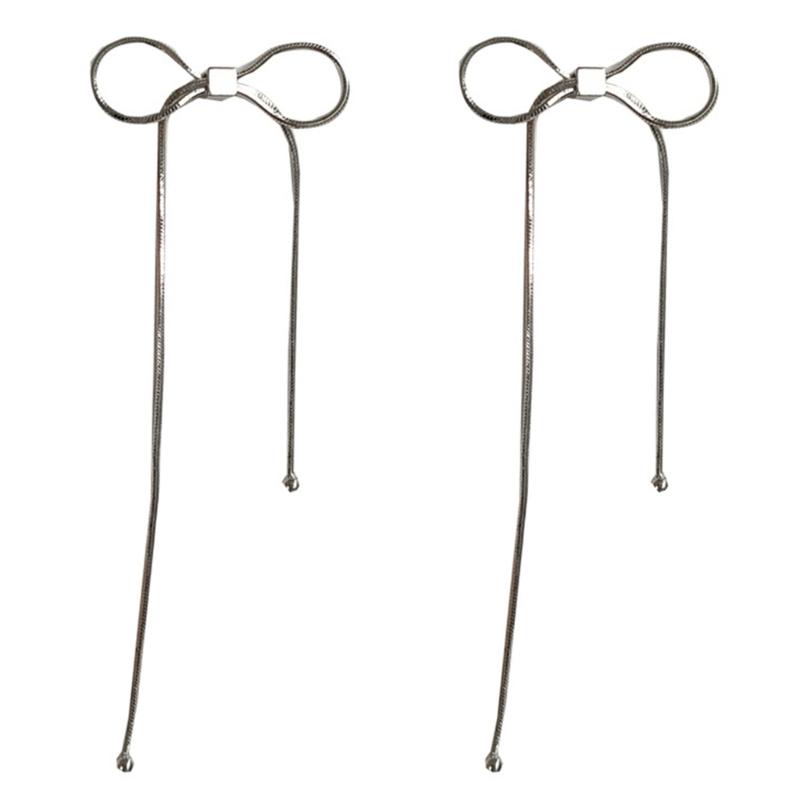 

Exaggerated Earrings Simple Bowknot Drop Earrings for Women Sweet Cool Silver Color Ear Studs Summer Wedding Jewelry 1