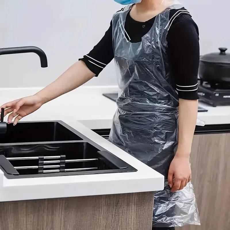 Disposable Apron Clear Plastic Apron Painting Party Kitchen Cooking Housework Picnic DIY Craft Household Cleaning Tools