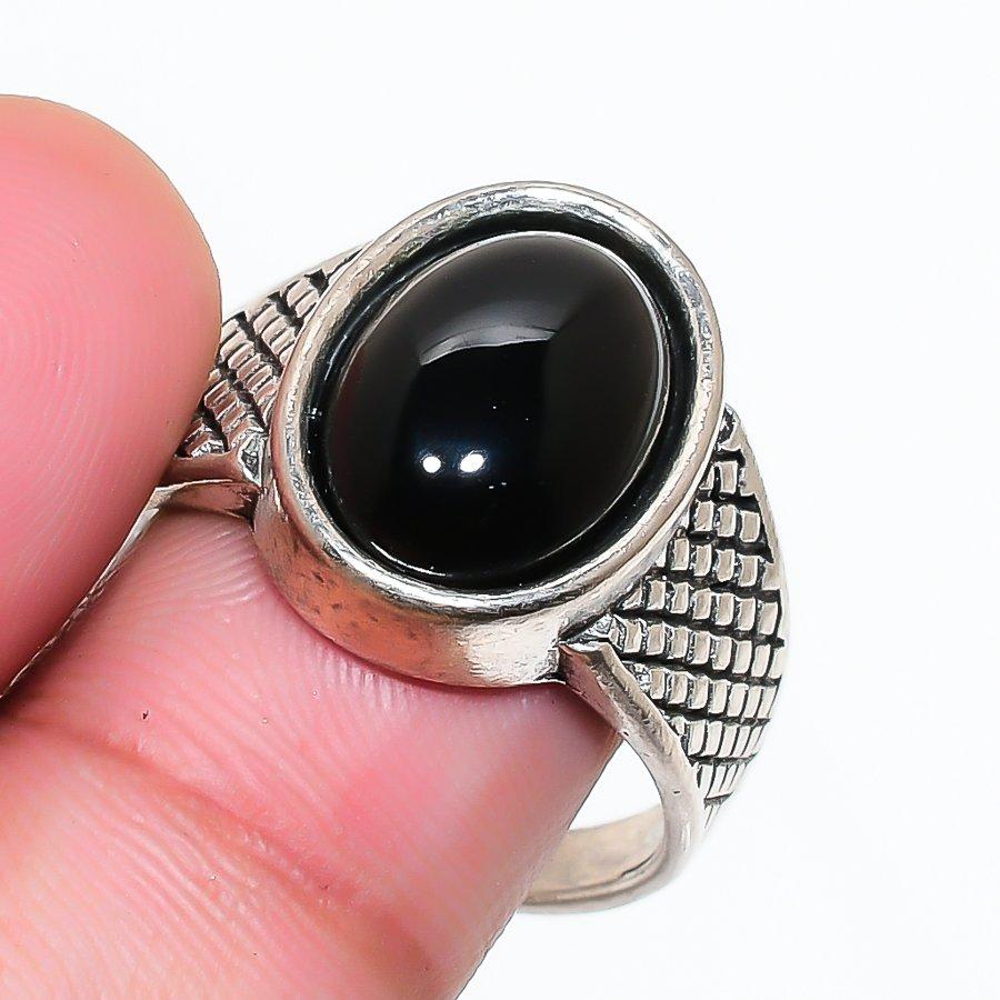 Natural Black Onyx Gemstone 925 Sterling Silver Jewelry Ring Size 6.5 RR-135
