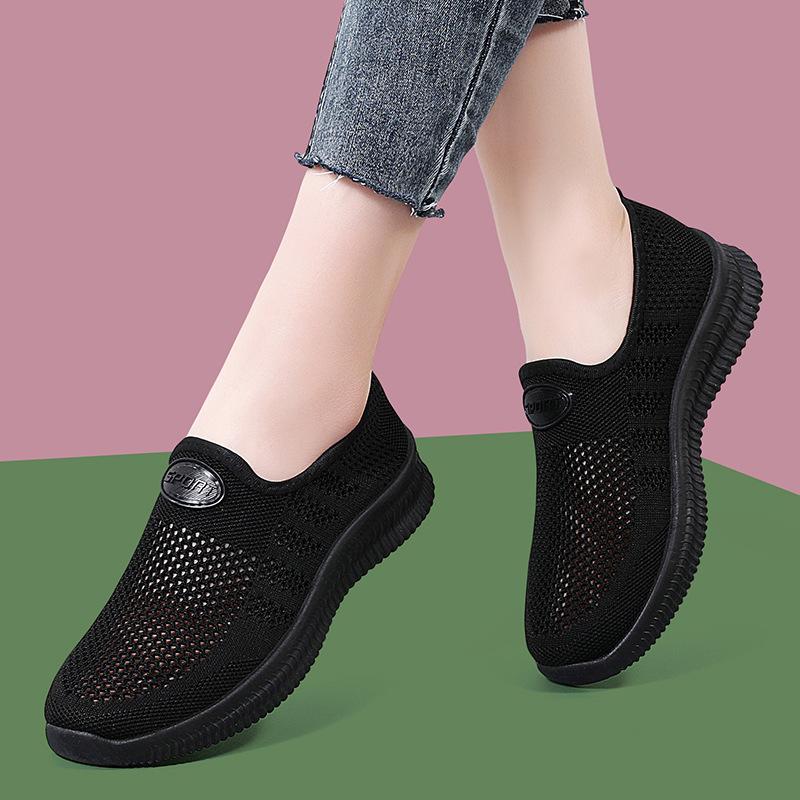 summer new mesh hollow breathable casual women's shoes soft sole one pedal women's shoes old Beijing mother shoes