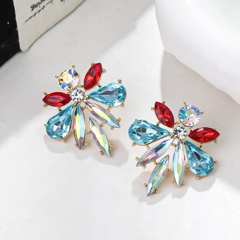 Boucles d'oreilles pendantes Zircon Fleur Colorée pour Femmes, Boucles d'oreilles pendantes Statement pour Fête & Usage Quotidien