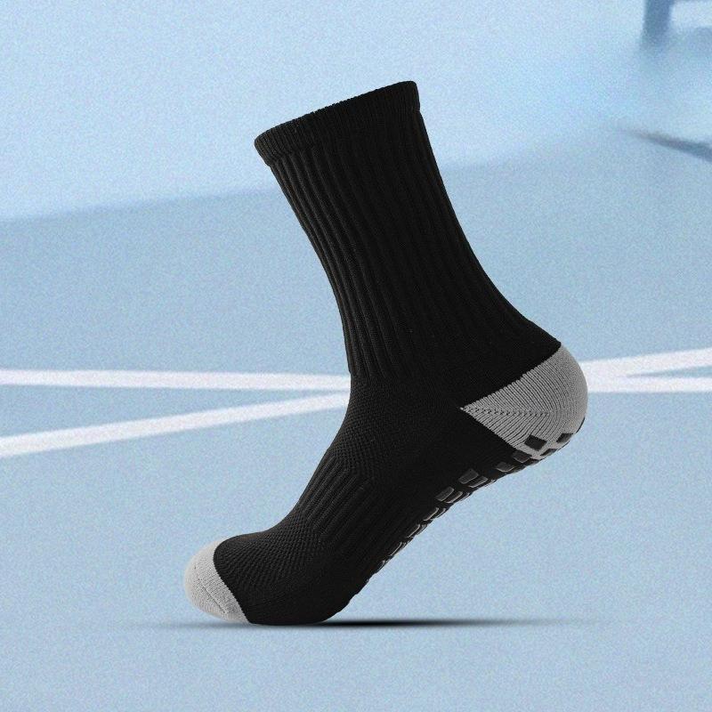 

Однотонные нескользящие футбольные носки с клеем, амортизирующим и износостойким махровым дном, спортивные носки для баскетбола и бега для мужчин 1 pair чёрный/серый