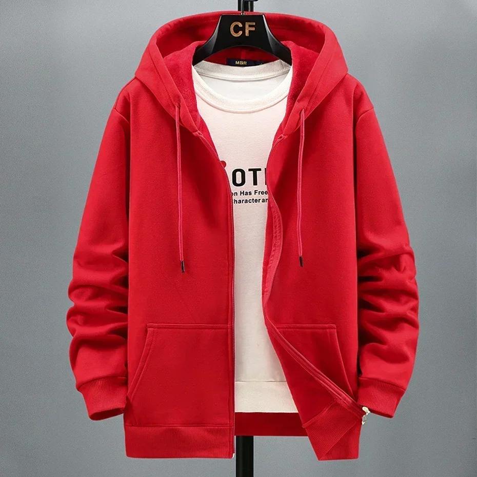 Big Size Hoodie Men Hood Long Sleeve Sweatshirt Male Zip-up Loose Cotton Fleece-lined Casual Top Zipper Large Fat Plus 10XL 12XL