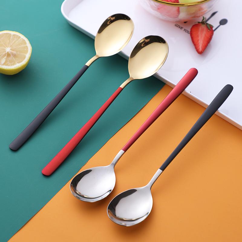 

Korean Style Stainless Steel Long Handle Spoon – for Soup, Coffee, Dessert, Ice Cream, Gift Tableware 410 Material