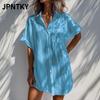 JPNTKY Fashion Summer Spring Solid Color Print Short Sleeve POLO Neck Casual Dresses