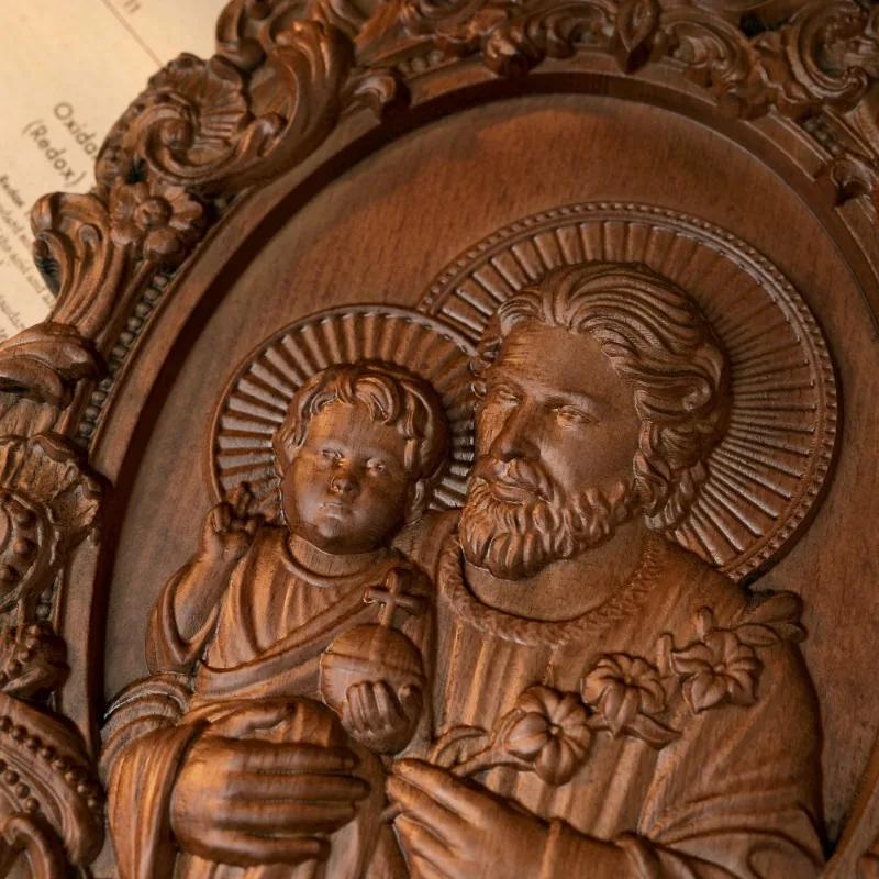 Christian Catholic Religious Saint Joseph Wood Carving Icons Wall Art Work Figure Carving Home Decor