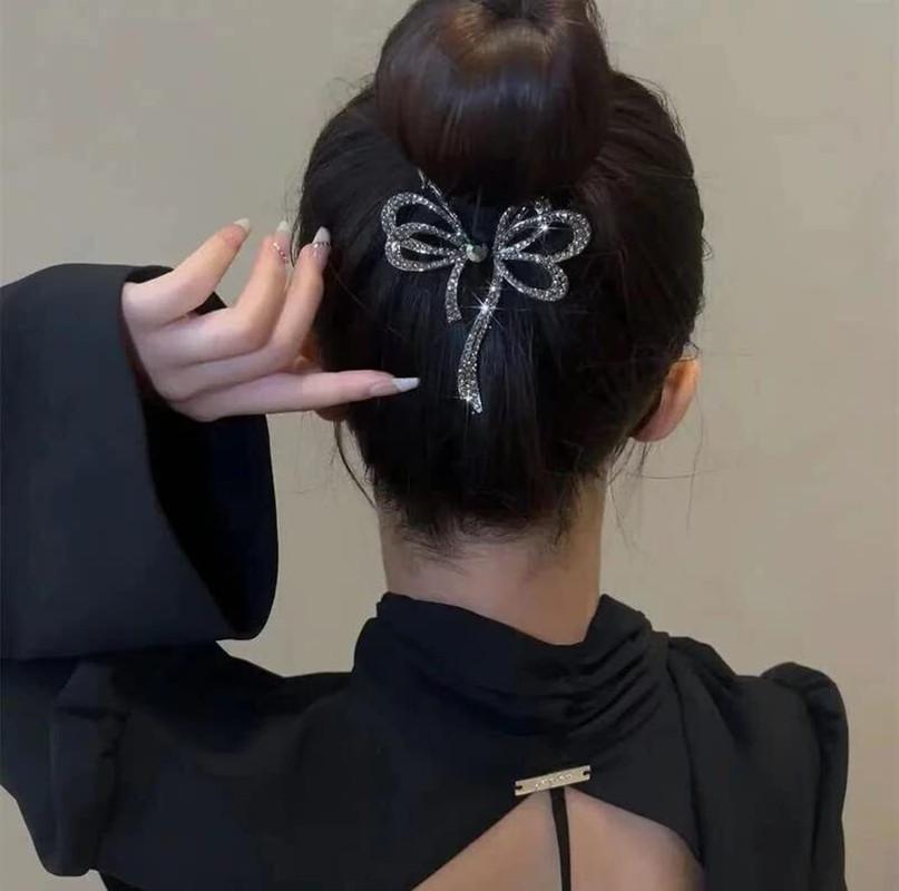 Korean Rhinestone Bow Hair Claws Ponytail Buckle Retro Bun Hair Clip Hairpin Women Barrettes Ponytail Holder Hair Accessories