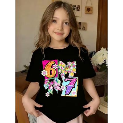 Sommer Neu Schleife Blumendruck Kinder T-Shirt Lässig Jungen und Mädchen Kurzarm Trendig