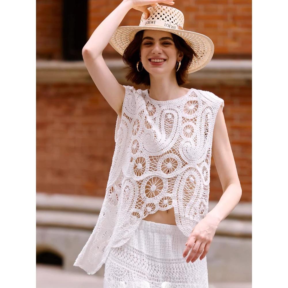DIMANAF 2026 New Summer Women Vest T-Shirt Sleeveless Basic Fashion Tops Lace Tees Casual Loose Green Tees 255
