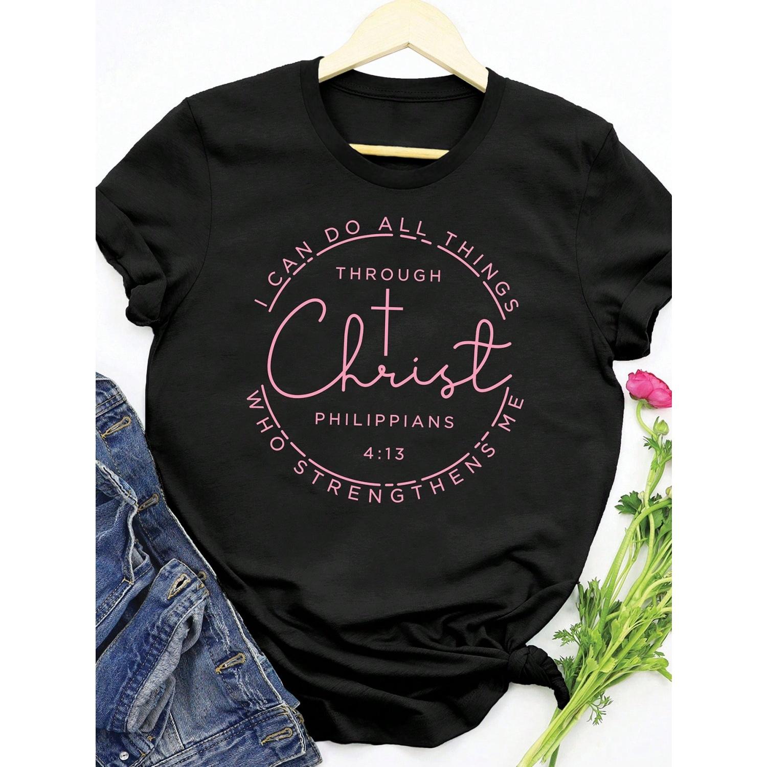 SHEIN LUNE Philippians Plus-Size Crew Neck T-Shirt S чёрный