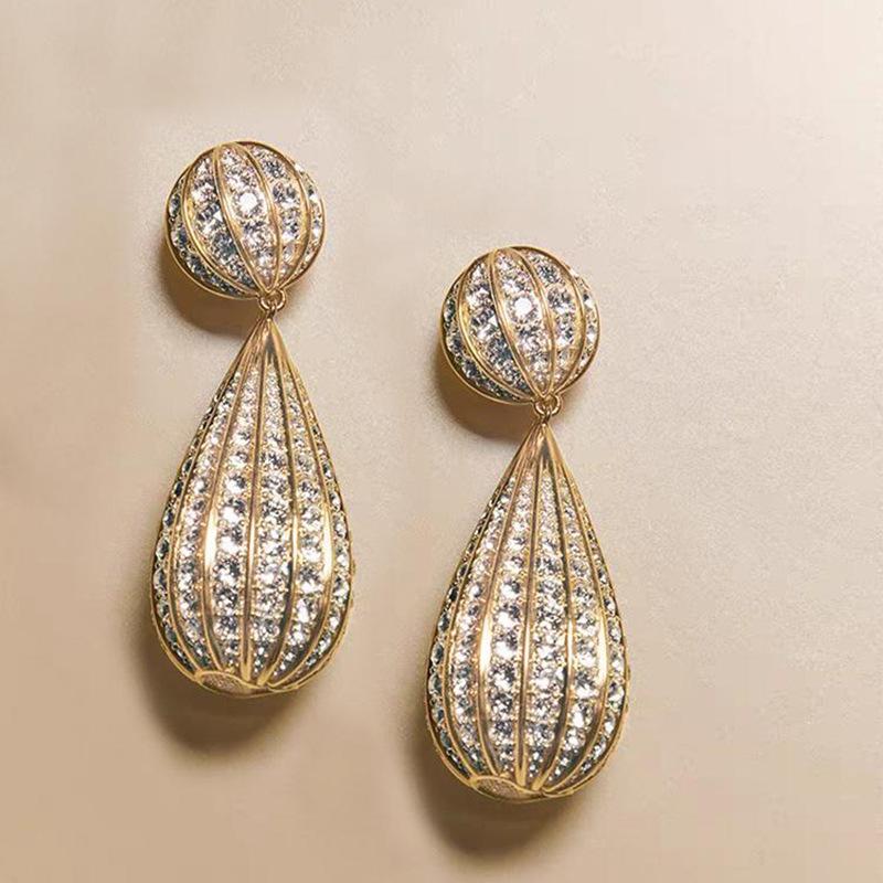 Zircon water drop pendant stud earrings French light luxury niche earrings exaggerated temperament earrings